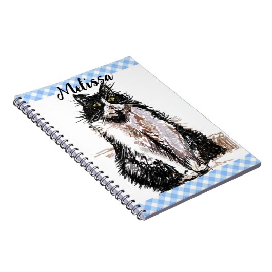 タキシード猫の可愛いイラスト 黒と白の猫の女の子 ノートブック (右側)