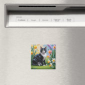タキシード猫の春の花の絵画  マグネット (インサイチュ (食洗機))