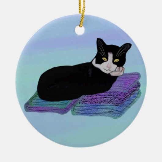 タキシード猫の昼寝のオーナメント セラミックオーナメント (正面)