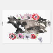 タキシード猫の白黒おもしろいフローラ ラッピングペーパーシート (正面3)