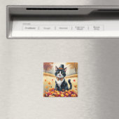 タキシード猫の秋の紅葉と感謝祭アート マグネット (インサイチュ (食洗機))