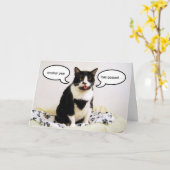 タキシード猫の誕生日のユーモアカード カード (黄色い花)