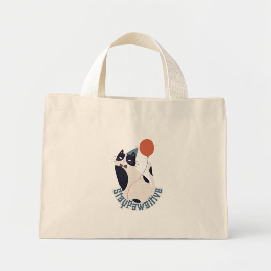 タキシード猫の誕生日パーティー ミニトートバッグ Stay Pawsitive (正面)