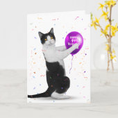 タキシード猫の91歳の誕生日バルーンカード カード (黄色い花)