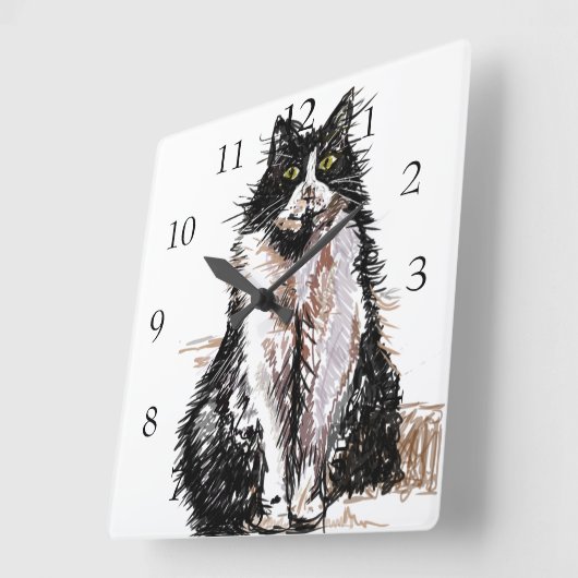 タキシード猫アート動物子供子供部屋室 スクエア壁時計 (傾斜)