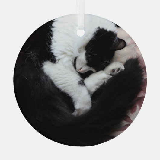タキシード猫キティ猫の白黒猫 ガラスオーナメント (裏面)