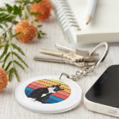 タキシード猫ギフトレトロの色 – 動物愛好家 キーホルダー (正面右)