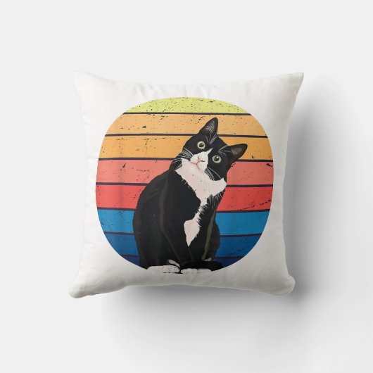 タキシード猫ギフトレトロの色 – 動物愛好家 クッション (裏面)