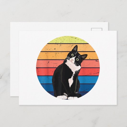 タキシード猫ギフトレトロの色 – 動物愛好家 シーズンポストカード (正面/裏面)