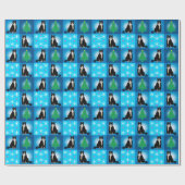 タキシード猫クリスマスブルー ラッピングペーパー (フラット)