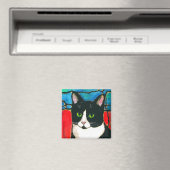 タキシード猫ステンドグラスデザインアートTシャツ マグネット (インサイチュ (食洗機))