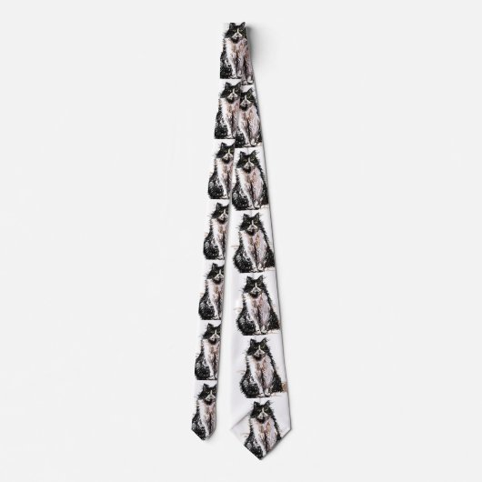 タキシード猫ストライプの猫白黒メンズネックタイ ネクタイ (裏面)
