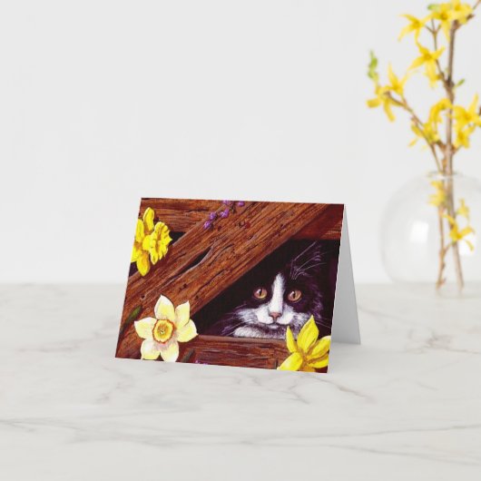 タキシード猫ダッフォジルスアート制作 カード (黄色い花)