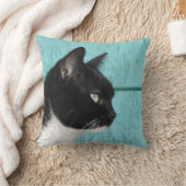 タキシード猫ティール(緑がかった色)ブルー クッション (ブランケット)