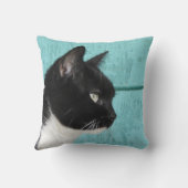 タキシード猫ティール(緑がかった色)ブルー クッション (裏面)