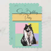 タキシード猫ネコ少年バースデーパーティー招待状 招待状 (正面/裏面)