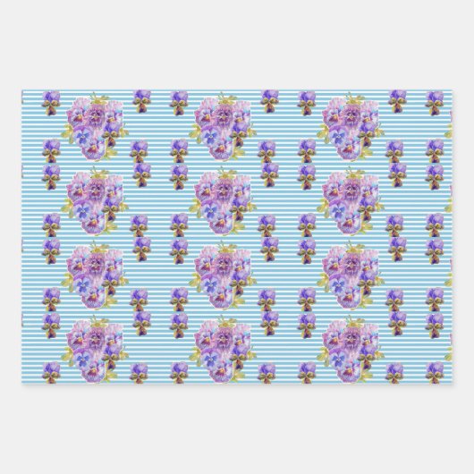 タキシード猫ネコ青い花の水色絵画's ラッピングペーパーシート (正面2)