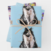 タキシード猫ネコ青い花の水色絵画's ラッピングペーパーシート (インサイチュ)