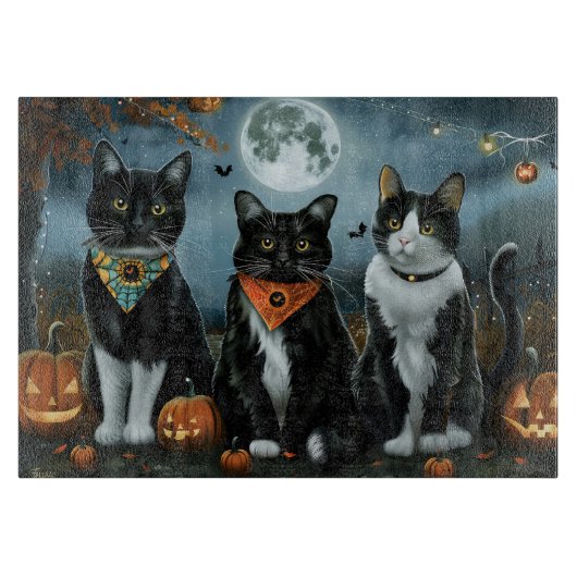 タキシード猫ハロウィン不気味 カッティングボード (正面)