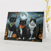 タキシード猫ハロウィン不気味 カード (黄色い花)