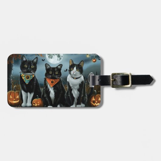 タキシード猫ハロウィン不気味 ラゲッジタグ (正面横)