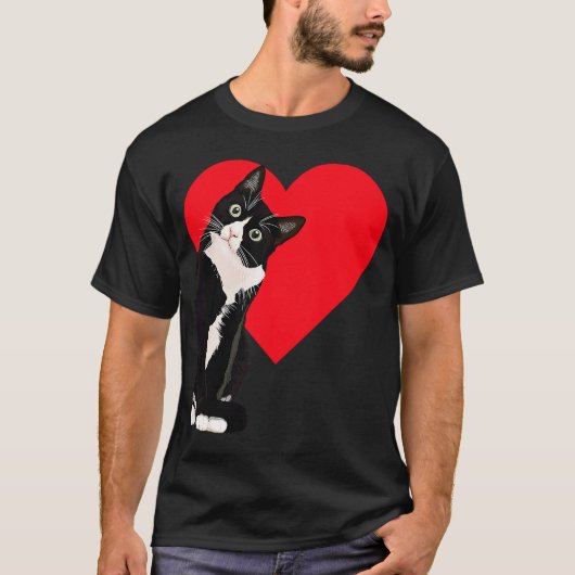タキシード猫バレンタインデーハート猫 Tシャツ (正面)