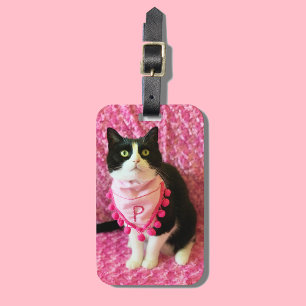 タキシード猫ピンクバンダナ荷物タグを桃 ラゲッジタグ