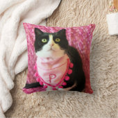 タキシード猫ピンク枕を桃で洗う クッション (ブランケット)