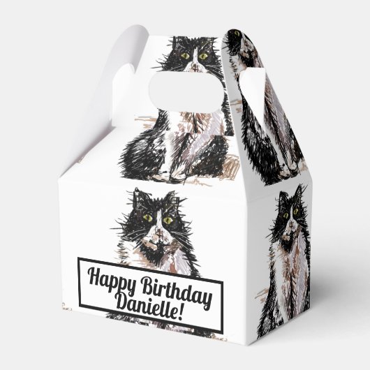 タキシード猫ブラック誕生日猫ケーキお願い箱 フェイバーボックス (正面サイド)