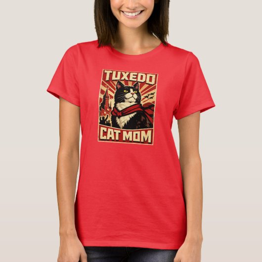 タキシード猫ママTシャツ レトロ風  Tシャツ (正面)