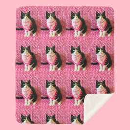 タキシード猫ミディアムシェルパ毛布を桃 シェルパブランケット