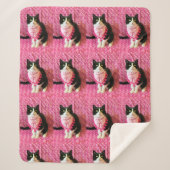 タキシード猫ミディアムシェルパ毛布を桃 シェルパブランケット (正面)