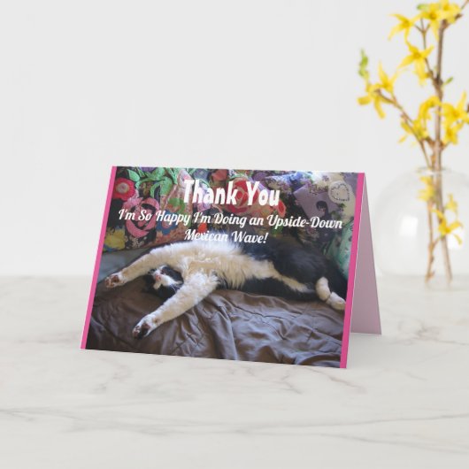 タキシード猫メおもしろいキシコ波かわいいありがとう カード (黄色い花)