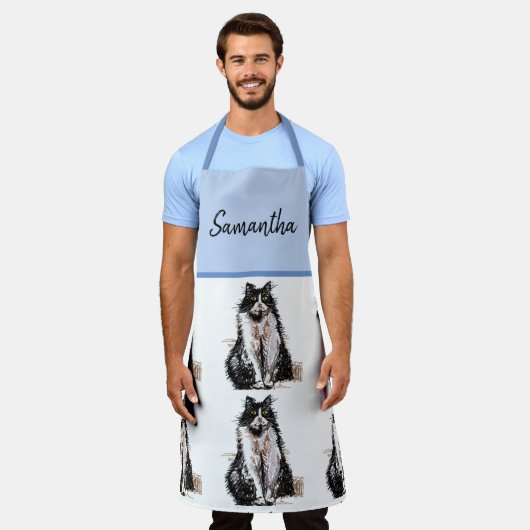タキシード猫可愛い猫たち白黒動物ペットエプロン エプロン (着用した状態)