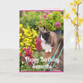 タキシード猫嗅ぎ花おもしろい誕生日カード カード (黄色い花)