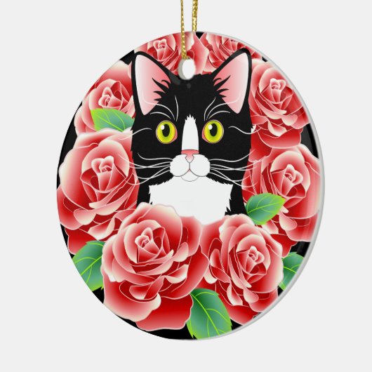 タキシード猫愛かわいいばら色の子猫の円形のオーナメント セラミックオーナメント (左)