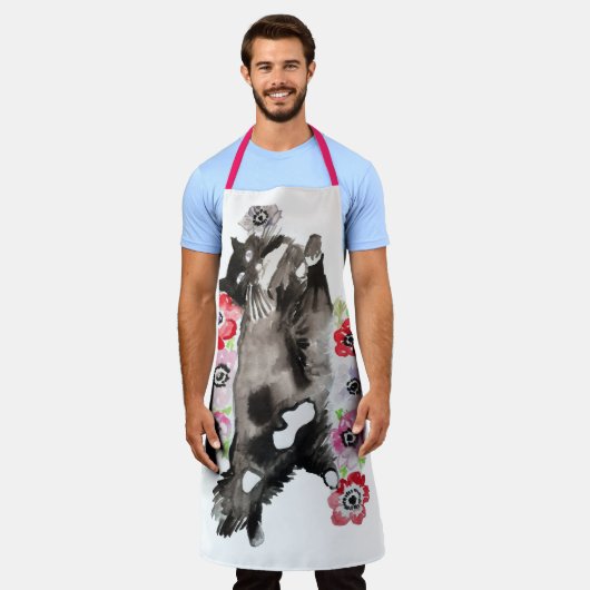 タキシード猫白黒おもしろいかわいい猫フローラ エプロン (着用した状態)