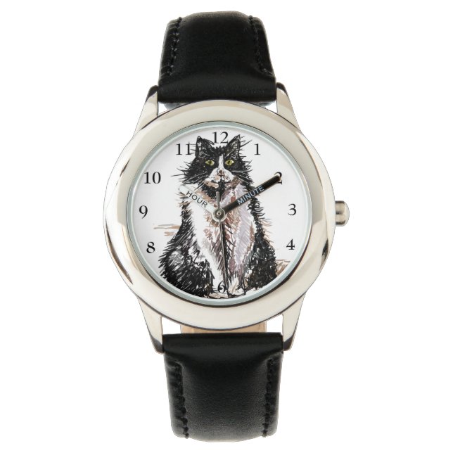 タキシード猫白黒猫かわいいペットガールズウォッチ 腕時計 (正面)
