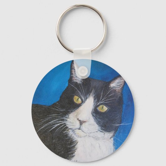 タキシード猫絵画のキーチェーン キーホルダー (正面)