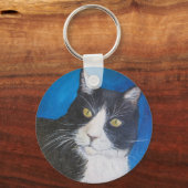 タキシード猫絵画のキーチェーン キーホルダー (正面)