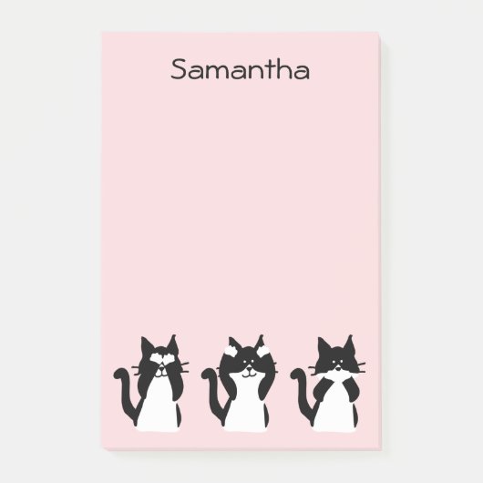 タキシード猫3賢猫ちゃんピンク淡い色のクカスタム ポストイット (正面)