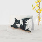 "タキシード猫"の芸術の挨拶状 カード (黄色い花)