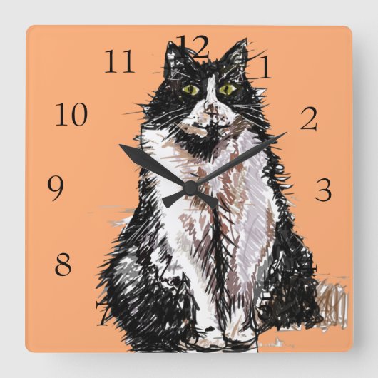 タキシード猫 アート 動物 子供部屋 装飾 時計 (正面)
