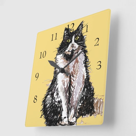 タキシード猫 アート 子供部屋 動物 スクエア壁時計 (傾斜)