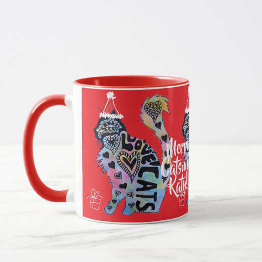 タキシード猫 メリーキャッツマス 赤 クリスマスマグ マグカップ (左)