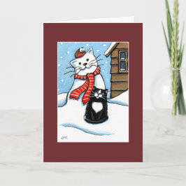 タキシード猫、ロビン及び雪だるまのクリスマスカード シーズンカード