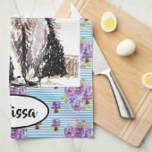 タキシード白黒キャットアートフローラレディース名 キッチンタオル (四つ折り)