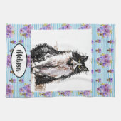 タキシード白黒キャットアートフローラレディース名 キッチンタオル (横)