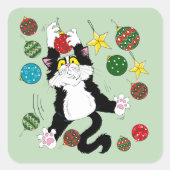タキシード白黒クリスマスキャット スクエアシール (正面)
