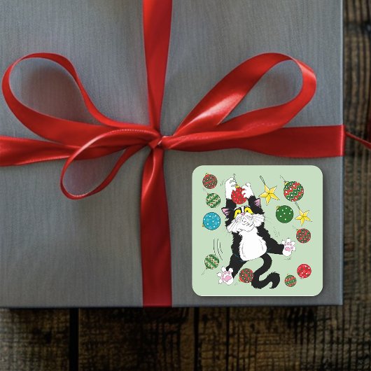 タキシード白黒クリスマスキャット スクエアシール